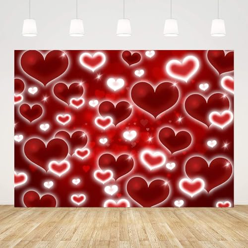 AIBIIN 7x5ft Red Heart Backdrop Valentine's Day Early 2000s Sweetheart Photography Background 2000s Love Hearts Y2k Valentines Day Birthday Party Decorations Banner Photo Props - color: Red, size: 7x5ft
