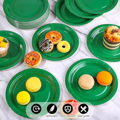 Breroa 72 Green Paper Plates - 7 Inch Bulk, Heavy Duty, Solid Color, Round Dessert Plates for Parties & Weddings - color: Green