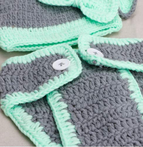 Matissa Newborn Baby Girl/Boy Crochet Knit Costume Photography Prop Hats Outfits - color: Green Elephant