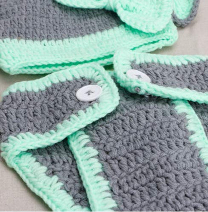 Matissa Newborn Baby Girl/Boy Crochet Knit Costume Photography Prop Hats Outfits - color: Green Elephant