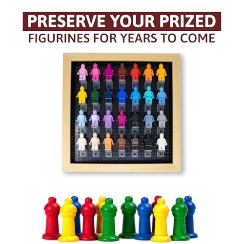 Figurine Display Case 10x10 Natural Shadow Box for Miniature Figures 10x10 Natural Wood Shadow Box with Black Base to Display Up to 28 Block Figures - color: Natural With Black Backing, size: 10x10