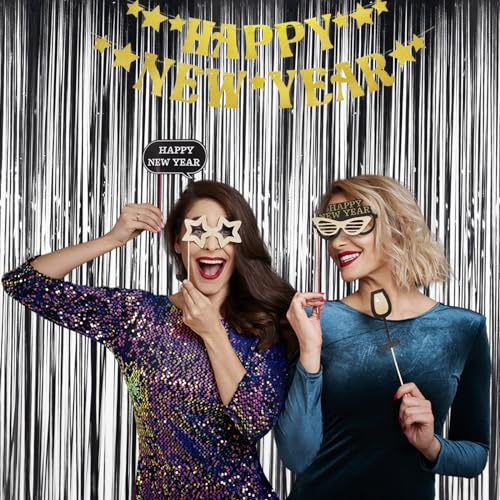 Black Tinsel Fringe Backdrop Curtains for Parties, Melsan 3.2 x 8 ft Black Streamer Photo Backdrop for Birthday, Graduations, New Year Eve Party Decor - Pack of 4 - color: Black, size: 3.2 x 8 ft (Pack of 2)