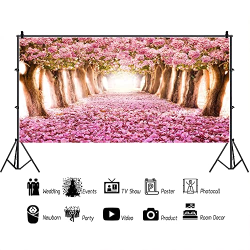 AOFOTO 20x10ft Spring Cherry Blossom Backdrop Sweet Pink Flowers Tree Floral Petal Boulevard Photography Background Baby Shower Photo Studio Props Girl Infant Adult Artistic Portrait Vinyl Wallpaper - size: 20x10ft