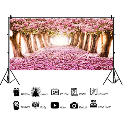 AOFOTO 20x10ft Spring Cherry Blossom Backdrop Sweet Pink Flowers Tree Floral Petal Boulevard Photography Background Baby Shower Photo Studio Props Girl Infant Adult Artistic Portrait Vinyl Wallpaper - size: 20x10ft