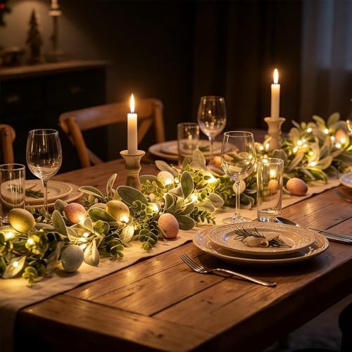 6FT Easter Egg Garlands with Lights for Mantle Artificial Colorful Spring Floral Eucalyptus Garland with LED 3 AA Battery Powered for Home Decoration Indoor Outdoor - color: Easter Garland