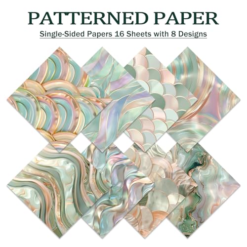 PRSTINCOL Scrapbook Paper,16 Sheets 6x6 Inch Green Laser Style Scrapbook Suppliesr,Single-Sided Vivid Origami Decoupage Paper for Diy Crafts, Card Making, Art Journaling - color: Green Laser