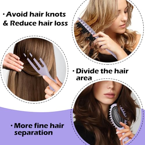 Curly Hair Boar Bristle Curl Defining Brush for Curl Wave Straight Hair, Unique Trident Handle Design Defineing Brush for Wet Dry HairsStyling Massage Hairbrush Hairs Pick Comb Purple - color: curl brush-purple-1pc
