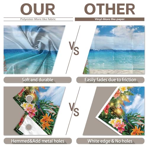 8x6ft Fabric Summer Hawaiian Beach Photography Backdrop Tropical Flower Palm Leaves Surfboard Background Aloha Luau Decorations Photo Banner - size: 8'x6'