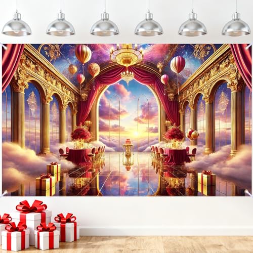 Nuxovilar Jesus Christ Cross Backdrop Banner 5.9x3.6ft- Religious Backdrop with Heavenly Arch & Hall Scene for Indoor Outdoor Church Events, Baptism Decorations - color: Cr00060