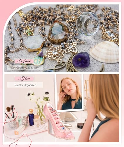 Jewelry Display Stand, Earring Necklace Ring Holder, Model Dress High heeled Shoes Earring Necklace Ring Jewelry Holder Stand Display (Pink) - color: Pink