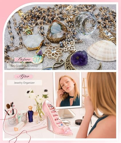 Jewelry Display Stand, Earring Necklace Ring Holder, Model Dress High heeled Shoes Earring Necklace Ring Jewelry Holder Stand Display (Pink) - color: Pink