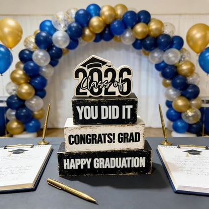 4 Pcs Class of 2026 Graduation Wooden Table Sign Tiered Tray Decor Wood Congrats Grad Table Centerpiece Block Signs You Did It Rustic Photo Props for Home Kitchen Shelf Display Farmhouse Congratulate