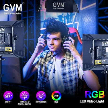 GVM RGB LED Video Lighting Kit, 800D Studio Video Lights with Panel, APP Control for YouTube Photography Lighting, , 3200K-5600K, 8 Kinds of The Scene Lights, 3 Packs - size: 3 Packs
