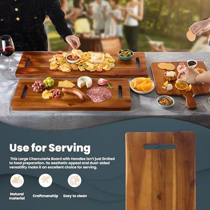 TIDITA 24" Large Acacia Wood Charcuterie Board with Handles - Extra Long Wooden Serving Cheese Boards - Rectangular Serving Platter for Meat Steak, Cracker Appetizers, Fruit Decorative Display - size: 24" x 9.8" x 1"