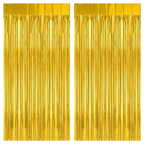2 Pack Gold Fringe Curtain Backdrop, 3.2Ft x 8.2Ft Metallic Photo Booth Backdrop Tinsel Door Curtains for Birthday Baby Shower Anniversary Christmas New Year Eve Bachelorette Party Decorations - color: Metallic Gold