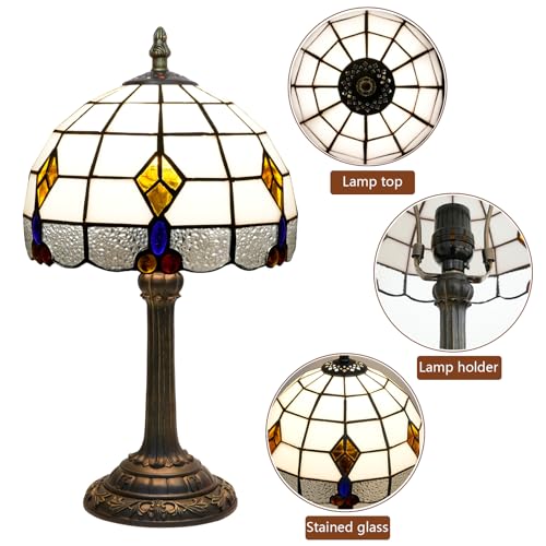 Mediterranean Style Geometric Pattern Small Tiffany Lamp Stained Glass Table Lamp Cute Unique Bedside Nightstand Light Living Room Dining Room Decorative Desk Lamp Atmosphere Lamp Creative Gift - color: stained glass Lamp G