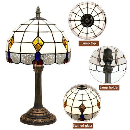 Mediterranean Style Geometric Pattern Small Tiffany Lamp Stained Glass Table Lamp Cute Unique Bedside Nightstand Light Living Room Dining Room Decorative Desk Lamp Atmosphere Lamp Creative Gift - color: stained glass Lamp G