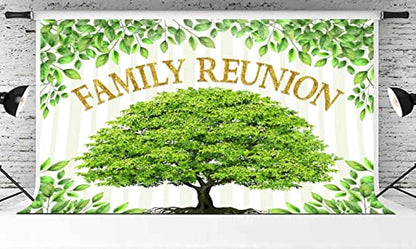 Family Reunion Backdrop, Family Tree Members Theme Photo Backdrop Vinyl 18x10ft Green Tree Family Gather Welcome Party Photography Backdrops Rod-Pocket Props, BJLSGU100 - size: 18x10ft