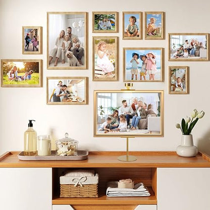Adjustable Desktop Photo Frame Stand with Magnetic Wall Painting Light, Holds Picture Frames up to 30 Inch,with Rechargeable Battery,Metal Vertical Stand with 3 Color Temperature & 13RGB Poster Lights, for Displaying Picture Frames, Artworks (1 Pack,Gold)