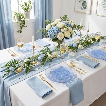 I00000 150Pcs Clear Blue Plastic Plates with Gold Rim,Blue Disposable Plates,Clear Hammer Patterned Disposable plates Set include 30 Dinner Plate,30 Dessert Plate,90 plastic Silverware Set for Party - color: Clear Blue