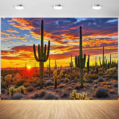 Desert Scenery Backdrop Cactus Photography Backdrops Desert Sunset Photo Backdrop Tourist Scenery Photo Backdrop Curtains (10X8FT) - size: 10X8FT