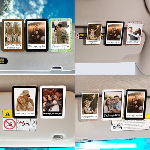 Personalized Car Visor Photo Clip - Custom Acrylic Picture Holder with Text - Unique Gift for Dad, Mom, Husband, Wife, Girlfriend - Drive Safe Car Accessories for Rearview Mirror