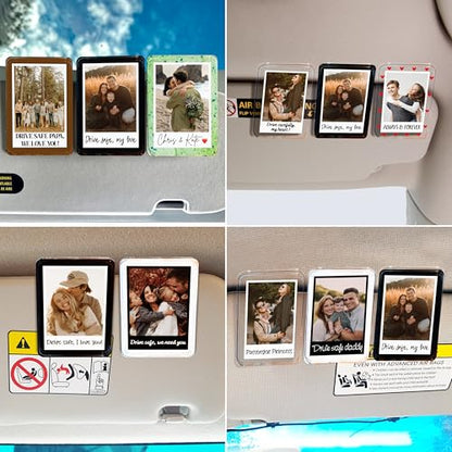 Personalized Car Visor Photo Clip - Custom Acrylic Picture Holder with Text - Unique Gift for Dad, Mom, Husband, Wife, Girlfriend - Drive Safe Car Accessories for Rearview Mirror