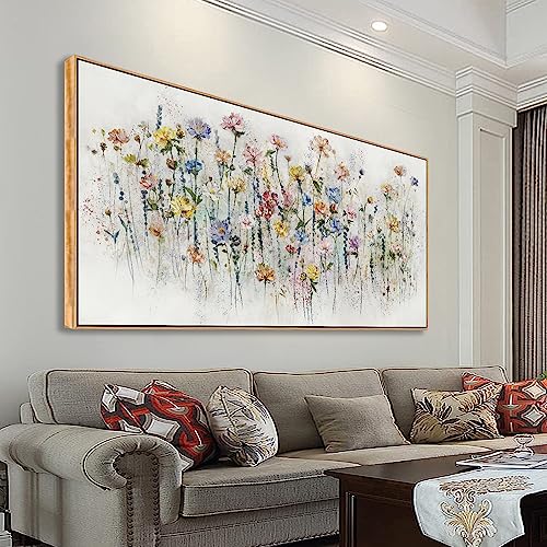LKY ART Floral Canvas Wall Art Flower Prints Wildflower Painting Living Room Home Decoration Hang in your Bedroom Kitchen Office Guest Room Artwork for Wall Decoration (Framed) 20"x40" - color: Watercolor flowers, size: 40"L x 20"W