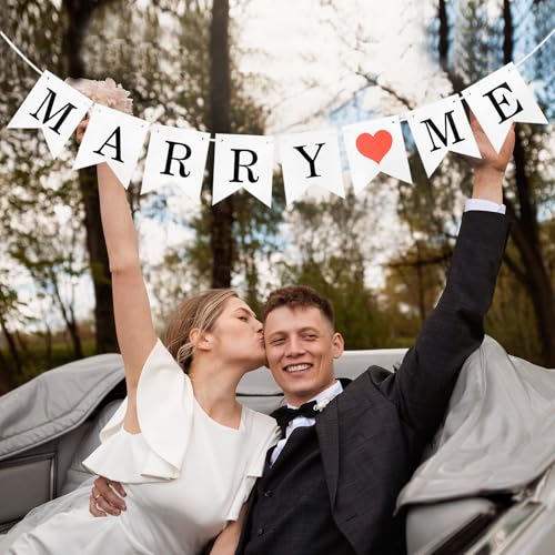 Just Married Banner Wedding Decorations, Marry Me, I Love You, LOVE Banners (4 Sets, 5.7x4.7 inches, White Paper) - color: White Paper (4 banner sets)