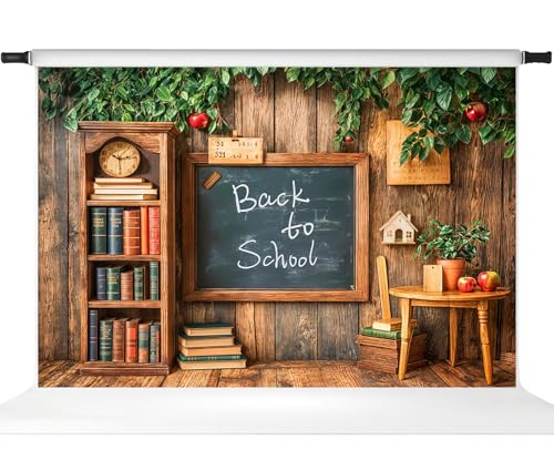 Kate Back to School Photo Backdrop Chalkboard Wood Wall Background Green Leaves Welcome Students to School Photography Backdrops, 10x6.5ft - size: 10x6.5ft