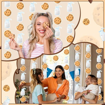 Xinnun Cookie Milk Party Decorations Chocolate Chip Cookie Milk Garlands Banners Cutouts Ribbon Streamers for Scout Street Theme Birthday Baby Shower Party Decorations Supplies - style: Cookie Milk