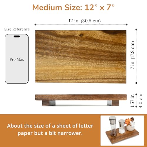 Medium 12" Acacia Wood Riser Pedestal Stand – Farmhouse Wood Display Riser for Kitchen and Bathroom Décor - Counter Display, Plant Stand, Jewelry Holder, Vanity Tray, Candle Stand (M:12"x7"x1.57") - size: Medium:12"x 7"
