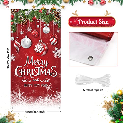 Irenare Christmas Door Cover Snowflake Merry Christmas Background Banner Xmas Fabric Door Banner Photography Hanging Cover Photo Booth Props Decorations for House Doors Decor, 70.9 x 35.4 Inch - style: Snowflake