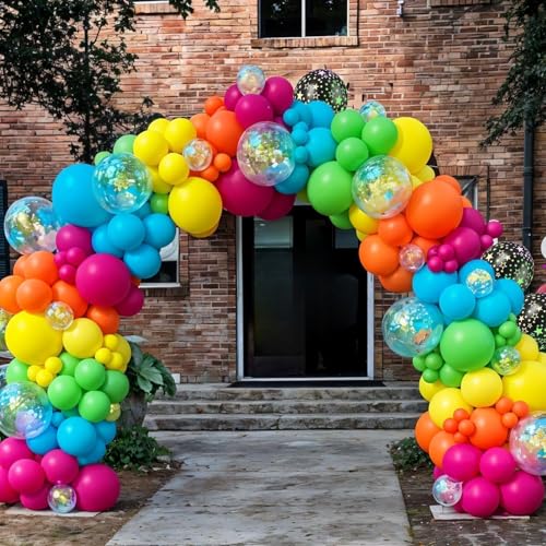 Neon Balloons, 12 Inch 80s 90s Balloons Yellow Orange Hot Pink Purple Lime Green Blue Bright Rainbow Balloons for Neon Birthday Party Decorations, 70s 80s 90s 2000s Glow Theme Disco Party Decor - color: Orange Yellow Green Blue