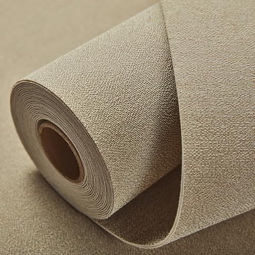Fabric Grasscloth Texture Self-Adhesive Wallpaper Linen Peel and Stick Wallpaper Easy to Apply Removable Easy to Clean for Bedroom Livingroom Cabinet 16.5inx236.2in -Brown - color: Brown