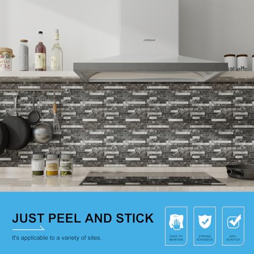 Peel and Stick Backsplash, 10-Sheet Peel and Stick Tiles PVC Wall Tile Stick on Backsplash for Kitchen - color: Dark Slate