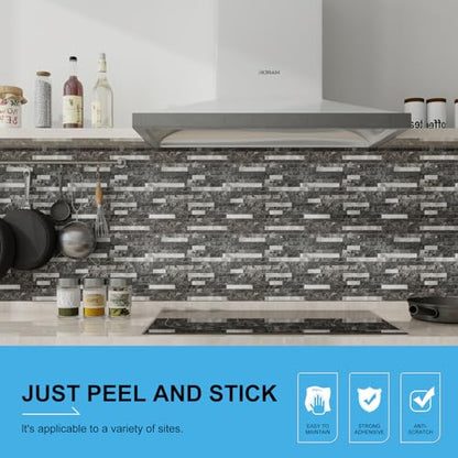 Peel and Stick Backsplash, 10-Sheet Peel and Stick Tiles PVC Wall Tile Stick on Backsplash for Kitchen - color: Dark Slate