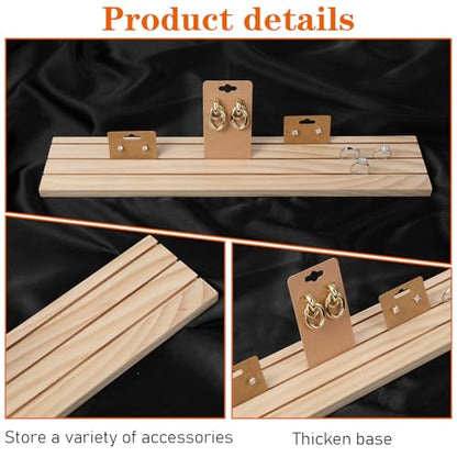 Wooden Earring Display Stand, 3 Slot Jewelry Organizer Holder, Business Card Craft Show Tray, Portable Tabletop Ring Earrings Cards Display, 15.55x3.15inch
