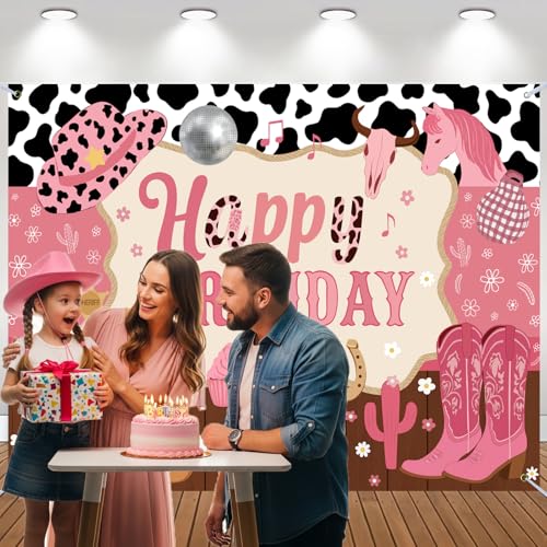 Cowgirl Backdrop Cowgirl Birthday Party Decorations Western Themed Backdrop Pink Wild West Rustic Birthday Baby Shower Photography Background Banner for Girls Women Photo Booth Props 7x5ft Polyester