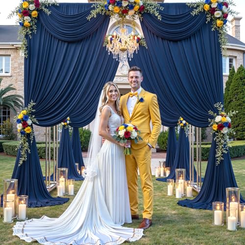 10ft×12ft Wrinkle Free Navy Blue Backdrop Curtain for Wedding Parties, 2 Panels 5×12ft Long Silky Polyester Fabric Backdrop Drapes Photo Back Drop Curtains for Birthday Photography Background Cloth - color: Navy Blue, size: 12ft Long_2 Panels