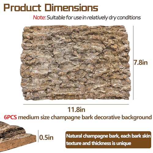 Hamiledyi Cork Terrarium Background 11.8x7.9in 6PCS Natural Reptile Cork Bark Flats Terrarium Board Bearded Dragon Climbing Wall Mat Tank Decor for Lizard Chamelon Snake Turtle Spider Crested Gecko - size: 6PCS-11.8x7.9in