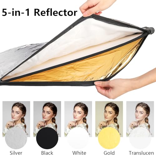 Fasmov 24"x36" Light Reflectors - 5-in-1 Collapsible Photography Reflector with Carrying Case for Photo Studio & Outdoor Use