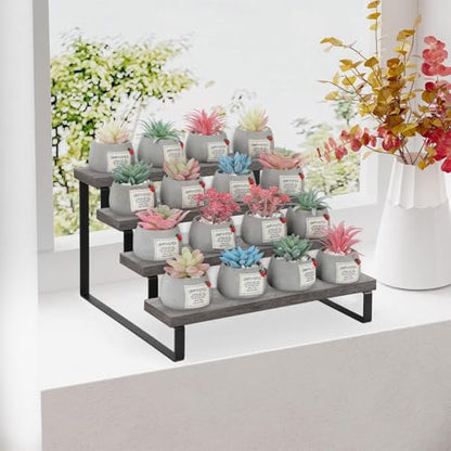 YINMIT Wooden Display Riser Stand, Tiered Perfume and Cologne Organizer Stand, 4 Tier Spice Rack Organizer, Rustic Display Shelf for Candles (4 Tier,Grey) - color: 4 Tier,Grey