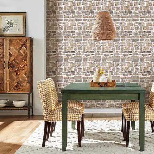 COMSTICKC 3D Faux Stone Peel and Stick Wall Panel, Faux Brick Wall Panels, 10 Pcs of 12"X12" Lightweight Thin PVC Rock Adhesive Fake Brick Backsplash Kitchen Living Room, Paintable - color: Brown - 01