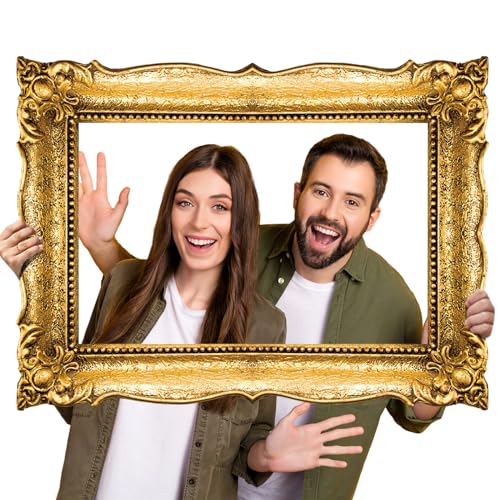 Beeveer Upgraded 32 x 24 Inch Large Photo Booth Props Picture Frame Vintage Photo Frame Friends Selfie Props for Wedding Mexico Birthday Bachelorette Party Supplies(Gold Style) - style: Gold Style