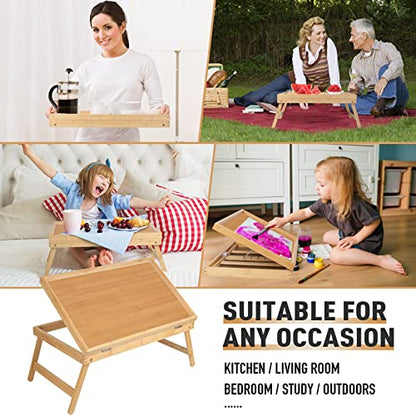 Bed Tray Breakfast Food Tray with Folding Legs Kitchen Serving Tray for Lap Desks Notebook Computer Sofa Platters TV Snack Tray(Beige, Large) - color: Beige, size: Large