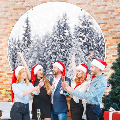 7x6ft Snow Globe Backdrop Winter Snowy Scene Backdrop Glitter Winter Forest Photography Background Large Fabric Snow Globe Banner Christmas Party Decorations for Xmas Holiday Party Decor Photo Props