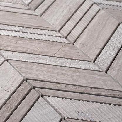 Textured Chevron Wooden Grey Marble Mosaic Tile (6.09 Sq ft- Box of 5 Sheets) - color: Wooden Gray, size: 13 x 13.5 in (Pack of 5)
