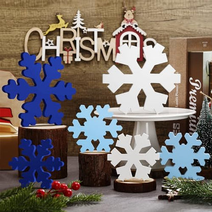 Huwena 6 Pcs Winter Tiered Tray Decor Snowflake Table Signs Hello Winter Wood Blocks Farmhouse Let It Snow Wood Decor for Table Shelf(Classic Style) - style: Classic Style