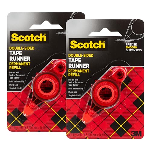 Scotch Double Sided Adhesive Tape Runner Permanent Refill, Photo Safe, 0.31 x 49 Feet (6055-R) (Pack of 2) - size: 49 Foot (Pack of 2)